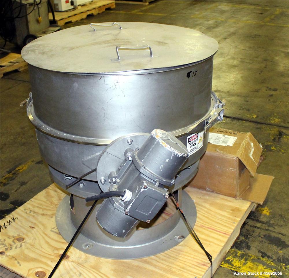 Used Midwestern Industries Sifter/Scalper Model # MLP30S6-10, 304 Stainless Steel. 30" diameter, single deck, 1 separation. Includes  top cover. 10" diameter bottom outlet. Driven by 2 .38 hp, 230/46...