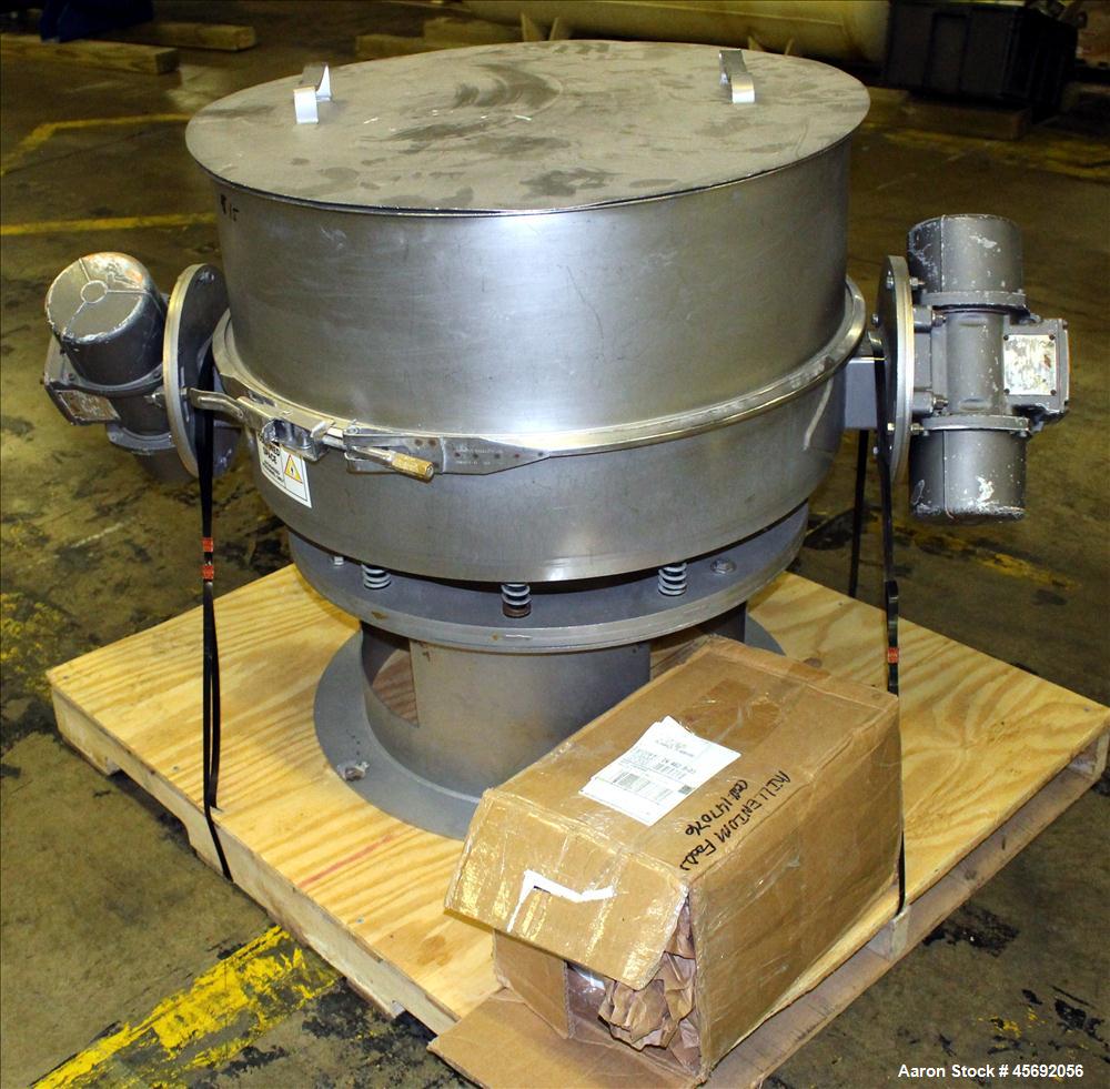 Used Midwestern Industries Sifter/Scalper Model # MLP30S6-10, 304 Stainless Steel. 30" diameter, single deck, 1 separation. Includes  top cover. 10" diameter bottom outlet. Driven by 2 .38 hp, 230/46...