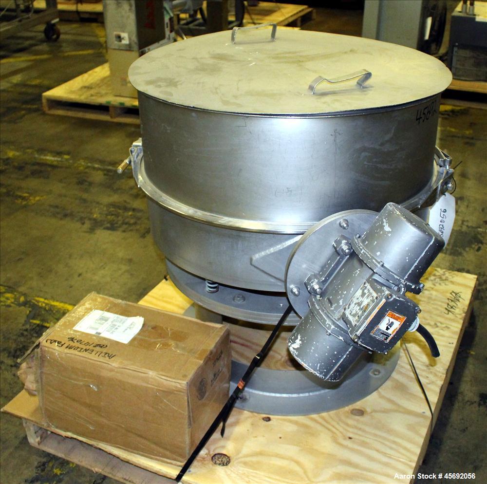 Used Midwestern Industries Sifter/Scalper Model # MLP30S6-10, 304 Stainless Steel. 30" diameter, single deck, 1 separation. Includes  top cover. 10" diameter bottom outlet. Driven by 2 .38 hp, 230/46...