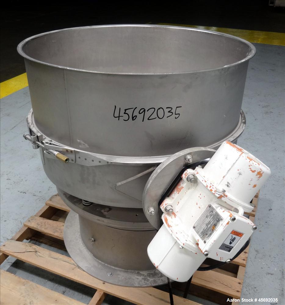Used Midwestern Industries Sifter/Scalper Model # MLP30S6-10, 304 Stainless Steel. 30" diameter, single deck, 1 separation. Includes  top cover. 10" diameter bottom outlet. Driven by 2 .35kw, 230/460...