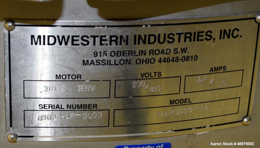 Used Midwestern Industries Sifter/Scalper, Model MLP30S6-10, 304 Stainless Stee
