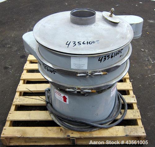 Used Midwestern Industries Screener, Model MR24C4-4, Carbon Steel. 24” Diameter single deck, 2 separation. 321 Stainless steel top cover. Driven by a 0.36hp, 3/60/230/460 volt, 1200 rpm motor. Mounte...