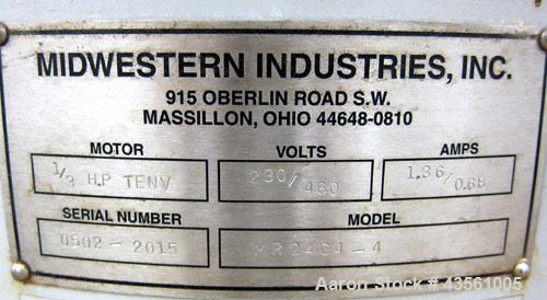 Used Midwestern Industries Screener, Model MR24C4-4, Carbon Steel. 24” Diameter single deck, 2 separation. 321 Stainless steel top cover. Driven by a 0.36hp, 3/60/230/460 volt, 1200 rpm motor. Mounte...