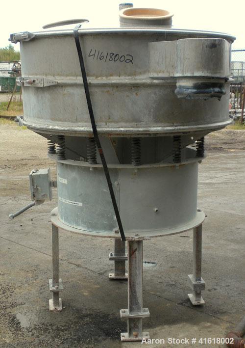 Used Midwestern Vibratory Screener, Model MR48S8-8, 304 Stainless Steel. 48" diameter, single deck, 2 separation. Top cover. Driven by a 3 hp, 3/60/230/460 volt, 1120 rpm motor. Mounted on 4 carbon s...