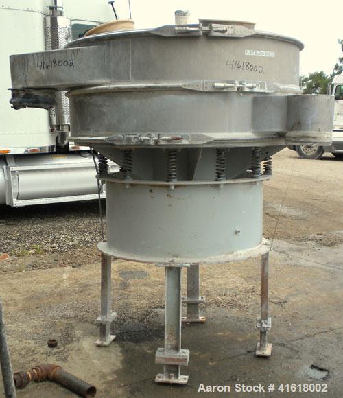Used Midwestern Vibratory Screener, Model MR48S8-8, 304 Stainless Steel. 48" diameter, single deck, 2 separation. Top cover. Driven by a 3 hp, 3/60/230/460 volt, 1120 rpm motor. Mounted on 4 carbon s...