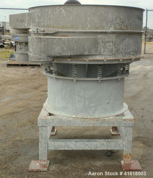 Used Midwestern Vibratory Screener, Model MR48S8-8, 304 Stainless Steel. 48" diameter, single deck, 2 separation, no top cover. Driven by a 2-1/2 hp, 3/60/230/460 volt, 1120 rpm motor. Mounted on a 1...