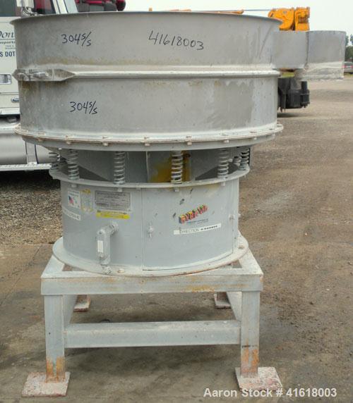 Used Midwestern Vibratory Screener, Model MR48S8-8, 304 Stainless Steel. 48" diameter, single deck, 2 separation, no top cover. Driven by a 2-1/2 hp, 3/60/230/460 volt, 1120 rpm motor. Mounted on a 1...