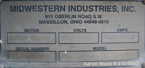 Used Midwestern Vibratory Screener, Model MR48S8-8, 304 Stainless Steel. 48" diameter, single deck, 2 separation, no top cover. Driven by a 2-1/2 hp, 3/60/230/460 volt, 1120 rpm motor. Mounted on a 1...