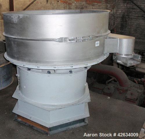 Used Midwestern Industries Screener, Model MR48S8-8, Stainless Steel. 48" Diameter single deck, 2 seperation. Driven by a 2.5hp, 3/60/230/460 volt motor. Mounted on a base.