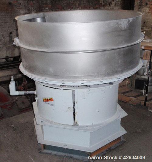 Used Midwestern Industries Screener, Model MR48S8-8, Stainless Steel. 48" Diameter single deck, 2 seperation. Driven by a 2.5hp, 3/60/230/460 volt motor. Mounted on a base.