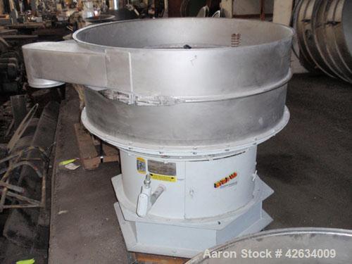 Used Midwestern Industries Screener, Model MR48S8-8, Stainless Steel. 48" Diameter single deck, 2 seperation. Driven by a 2.5hp, 3/60/230/460 volt motor. Mounted on a base.