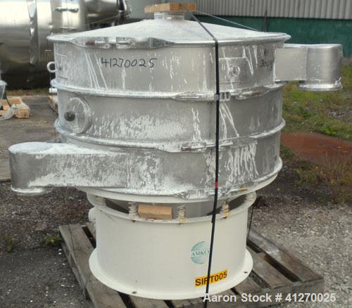 Used Microner (Sweco Type) Screener, Model GS48-2-22, 304 Stainless Steel. 48" diameter, double deck, 3 separation. Stainless steel top cover. Driven by a 2-1/2 hp, 3/60/460 volt, 1200 rpm motor. Mou...