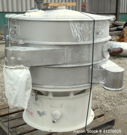 Used Microner (Sweco Type) Screener, Model GS48-2-22, 304 Stainless Steel. 48" diameter, double deck, 3 separation. Stainless steel top cover. Driven by a 2-1/2 hp, 3/60/460 volt, 1200 rpm motor. Mou...