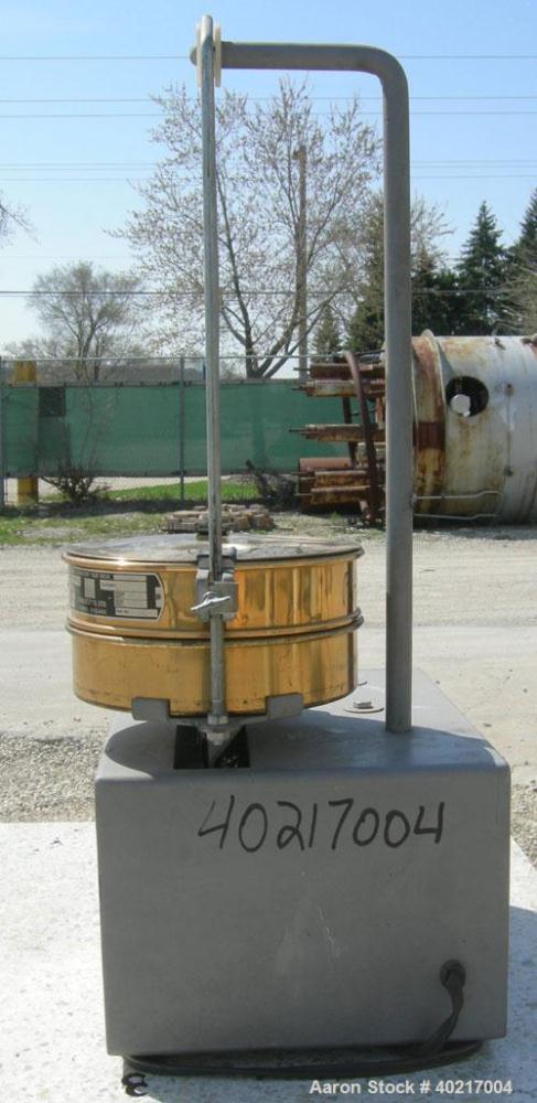 Used W.S Tyler sieve shaker, model RX-24. (1) 8" diameter brass screen, #7 mesh size. (1) 8" diameter bottom collection pan. Driven by a 1/3 hp, 1/60/115 volt, 1725 rpm motor.



