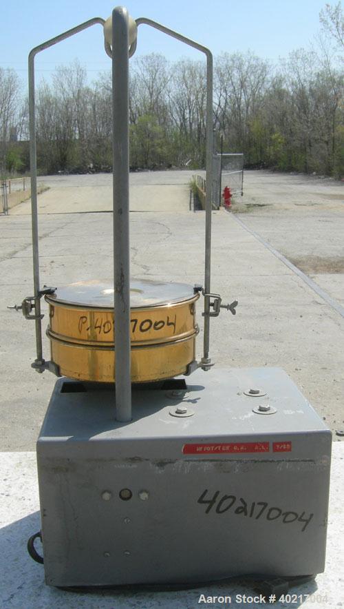 Used W.S Tyler sieve shaker, model RX-24. (1) 8" diameter brass screen, #7 mesh size. (1) 8" diameter bottom collection pan. Driven by a 1/3 hp, 1/60/115 volt, 1725 rpm motor.



