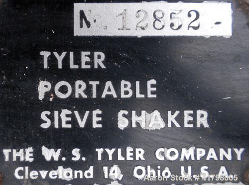 Used W.S. Tyler Sieve Shaker, Carbon Steel. Can handle approximately 8" diameter pans, 18’’ tall tray holder height. Driven by a 1/4 hp, 1/60/115 volt, 1725 rpm motor. Base mounted.