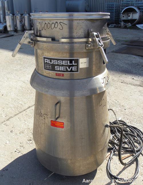 Used Russell Finex SIV Sieve, Model 16350, 304 stainless steel. 20" Diameter single deck. Effective screen area 2.23 square feet. Clamp down demountable sieve assembly, no top cover. Side oval discha...
