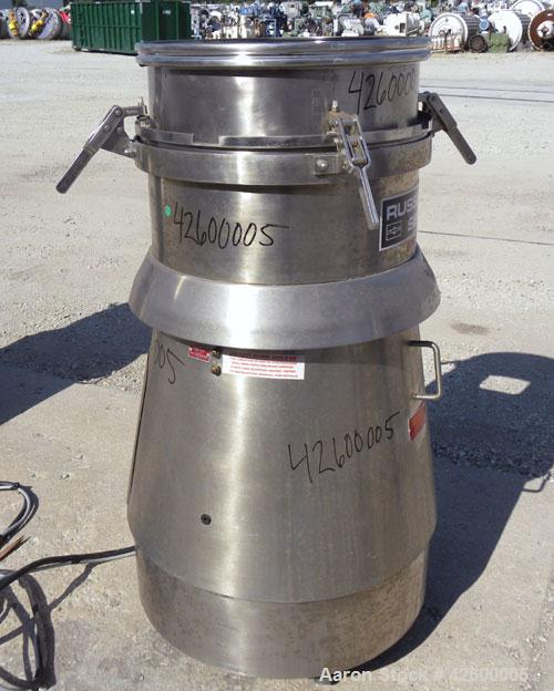 Used Russell Finex SIV Sieve, Model 16350, 304 stainless steel. 20" Diameter single deck. Effective screen area 2.23 square feet. Clamp down demountable sieve assembly, no top cover. Side oval discha...