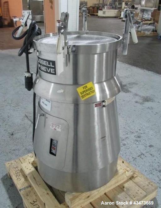 Used Russel Sieve, Model 17300. Stainless steel construction, approximately 22" diameter screen on stainless steel base, serial# A3753, built 2001.
