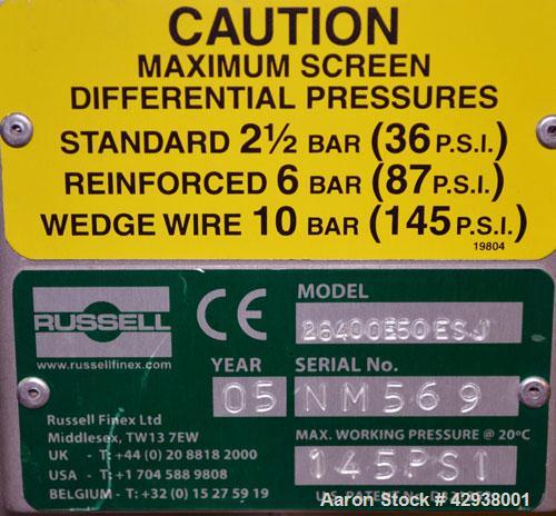 Used Russell Finex Eco Self-Cleaning Vertical Filter, Model 26400E50ESJ