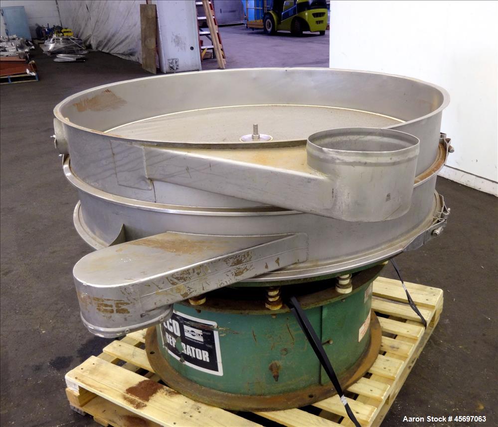 Used Russell Circular Screener, Model 30048, 48" Diameter, 304 Stainless Steel, Single Deck, 2 separation. No Top cover. Serial number ML154. Built 2001.