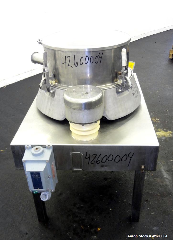 Used Russell Finex Airswept Sieve, Model AS 140, 304 Stainless Steel. 20" Diameter single deck. Clamp down demountable sieve assembly, plastic top cover. Driven by a 2 hp, 3/60/230/460 volt, 1725 rpm...