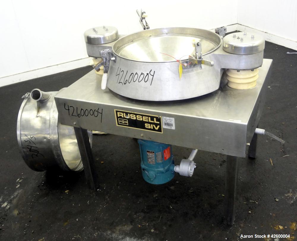 Used Russell Finex Airswept Sieve, Model AS 140, 304 Stainless Steel. 20" Diameter single deck. Clamp down demountable sieve assembly, plastic top cover. Driven by a 2 hp, 3/60/230/460 volt, 1725 rpm...