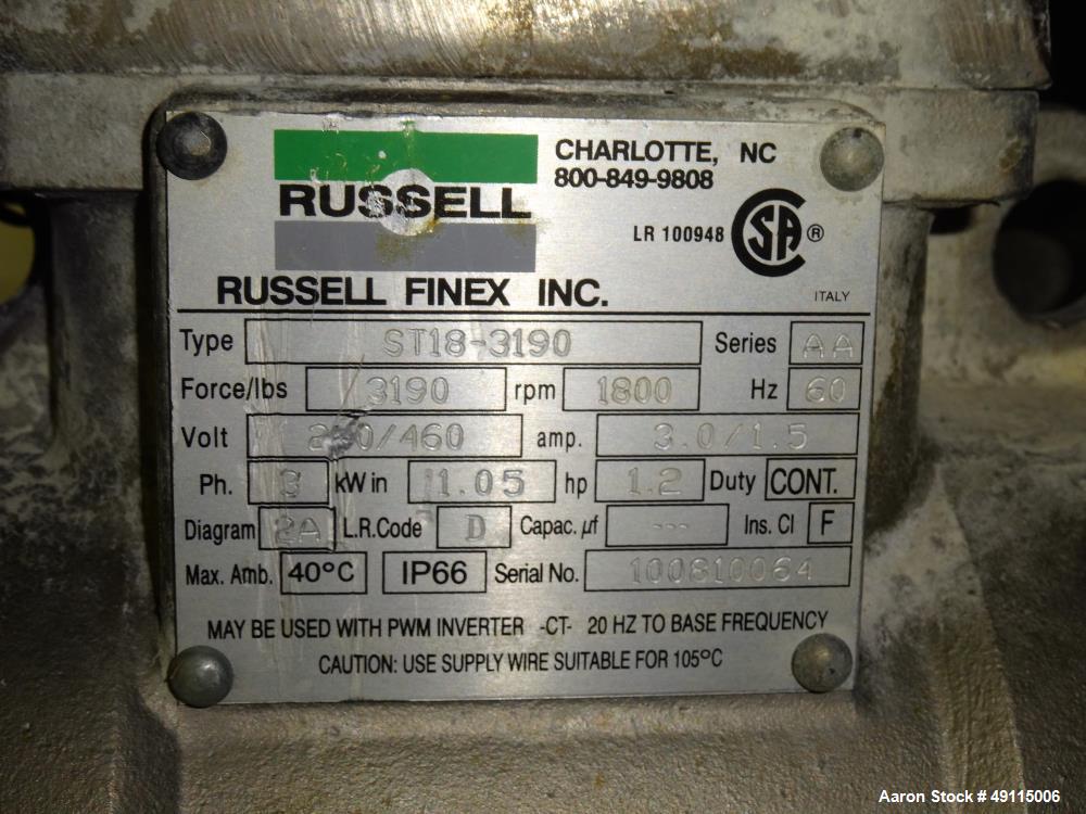 Used- Russell Finex Compact Sieve, Model 17900, 304 Stainless Steel.