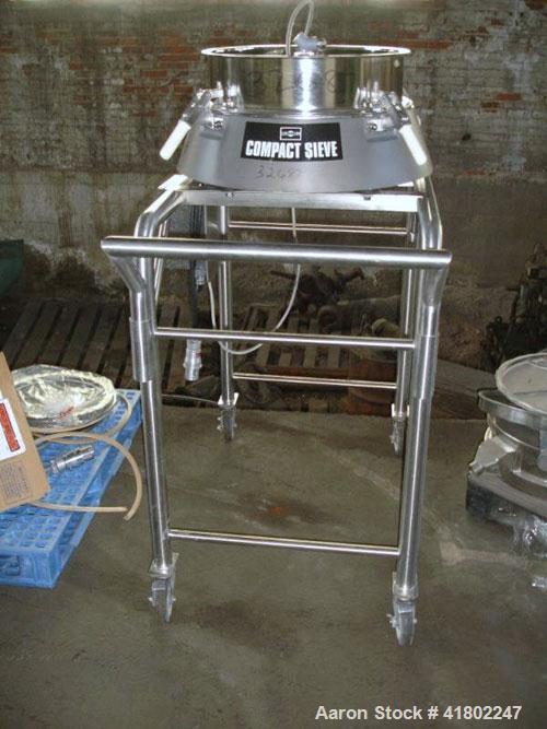 Used Russell Finex Compact Sieve, 30" Diameter, Stainless Steel. Single deck, 1 separation. Mounted on a stand.