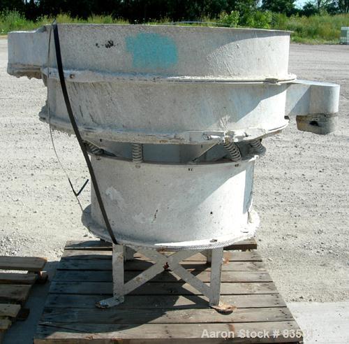 USED: Sweco screener, model A-1D-8, 316 stainless steel. 48" diameter, single deck, 2 separation, no top cover. Driven by a 1 hp, 3/60/220/440 volt, 1200 rpm motor. Mounted on a carbon steel base.