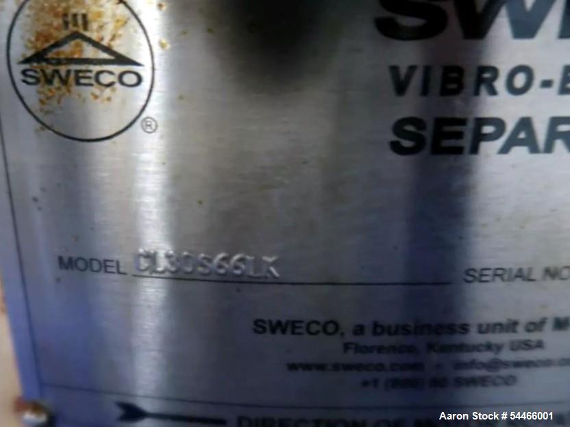 Used Sweco Screen, 30", Single Deck, Stainles steel.