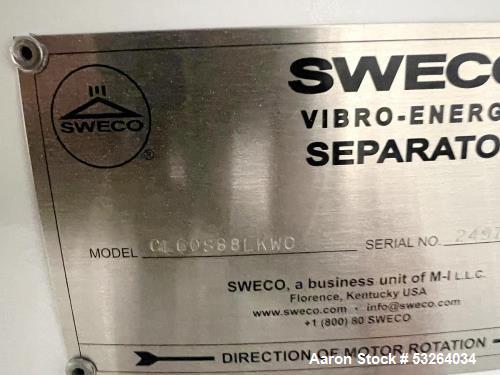 Used 60” Sweco Vibrating Screener | Model CL60S88LKWO | 2.5 HP | Single Deck | Stainless Contact | 2021