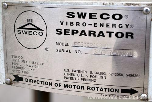 Used Sweco Avalanche Flo-Thru Separator, Model FT60C2488WC, Carbon Steel. 60" Diameter double deck, 3 separation. Top cover.  Driven by a 2.5 hp, 3/60/230/460 volt, 1160 rpm motor. Mounted on 4 carbo...