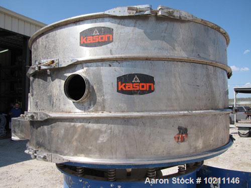 Used Kason Screener, Model K60-2-SS, Stainless Steel. 60" Diameter, 2 deck, 3 separation. Driven by a 1 hp, 3/60/230/460 volt motor. Mounted on a carbon steel base.
