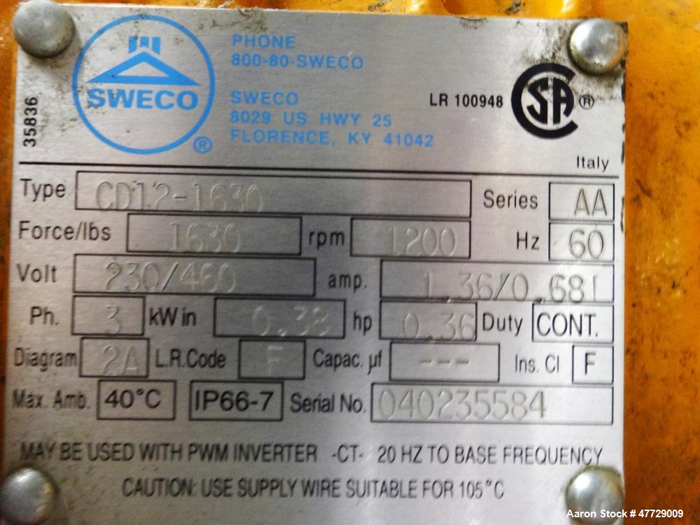 Used Sweco Low Profile Screener, Model LP30S64UE, 304 Stainless Steel.