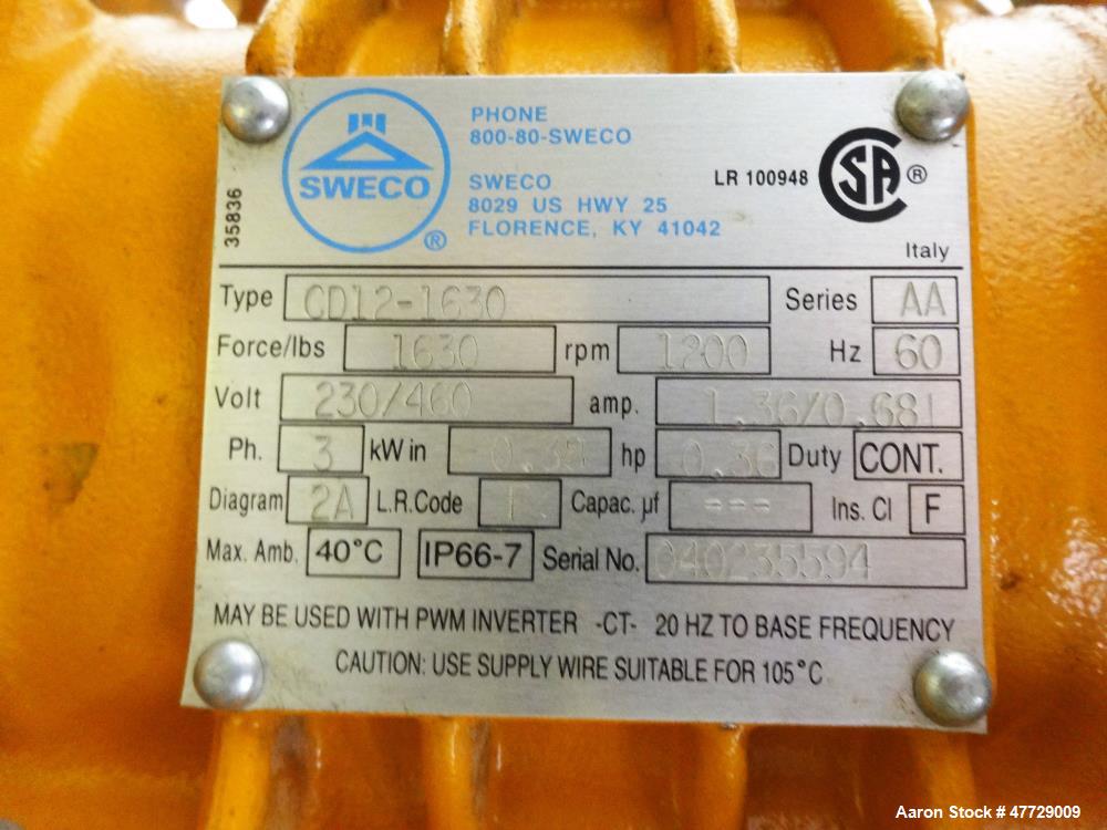 Used Sweco Low Profile Screener, Model LP30S64UE, 304 Stainless Steel.