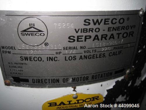Used Sweco Screener, Model LS18, Stainless Steel. Three deck. 0.25hp, 3/220 volt motor. Serial#LS18-967-7.