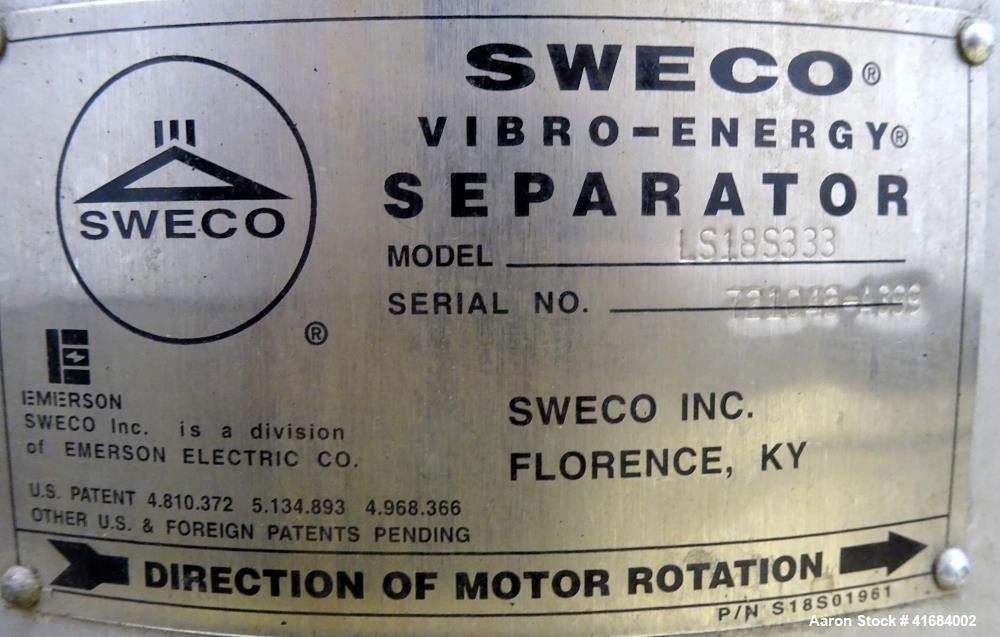 Used Sweco Screener, Model LS18S333, 18" Diameter, 304 Stainless Steel.