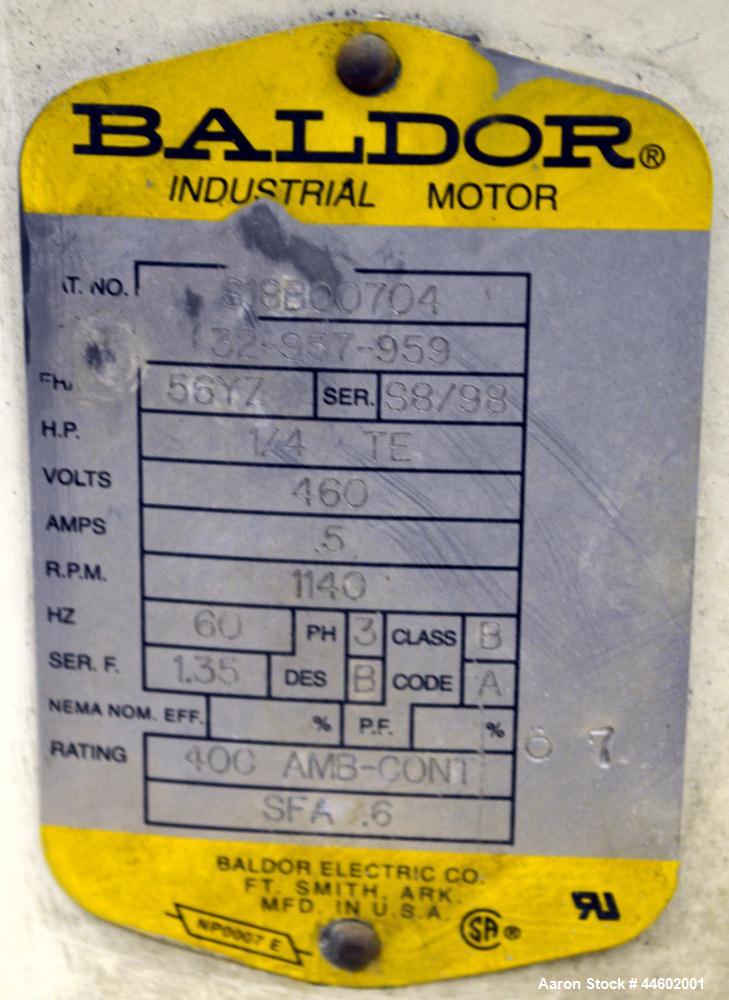 Used Sweco Screener, Model LS18S333, 304 Stainless Steel.  18” Diameter, double deck, 3 separation, with a flat plastic top cover. Driven by a 1/4 hp, 3/60/460 volt, 1140 rpm motor.  Mounted on a car...