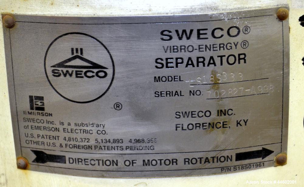 Used- Sweco Screener, Model LS18S333, 304 Stainless Steel.  18” Diameter, double deck, 3 separation, with a flat plastic top...