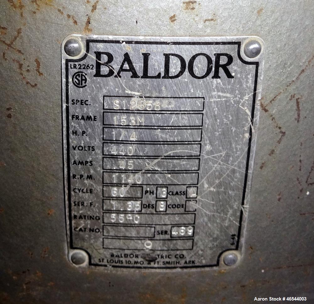 Used Sweco Screener, Model LS18S333, 304 Stainless Steel. 18" Diameter, single deck, 1 separation, with a top scalping deck, no cover. Driven by a 1/4hp, 3/60/440 volt, 1140 rpm motor. Mounted on a c...