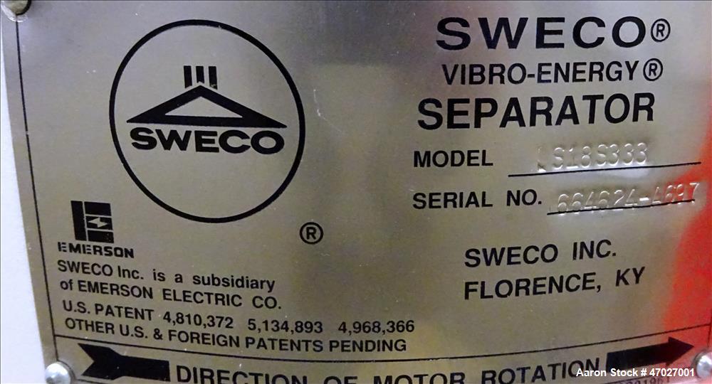 Used Sweco Screener, Model LS18S333, 304 Stainless Steel