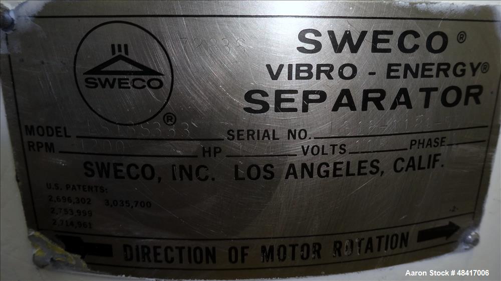 Used- Sweco Screener, Model LS18S333, 304 Stainless Steel.