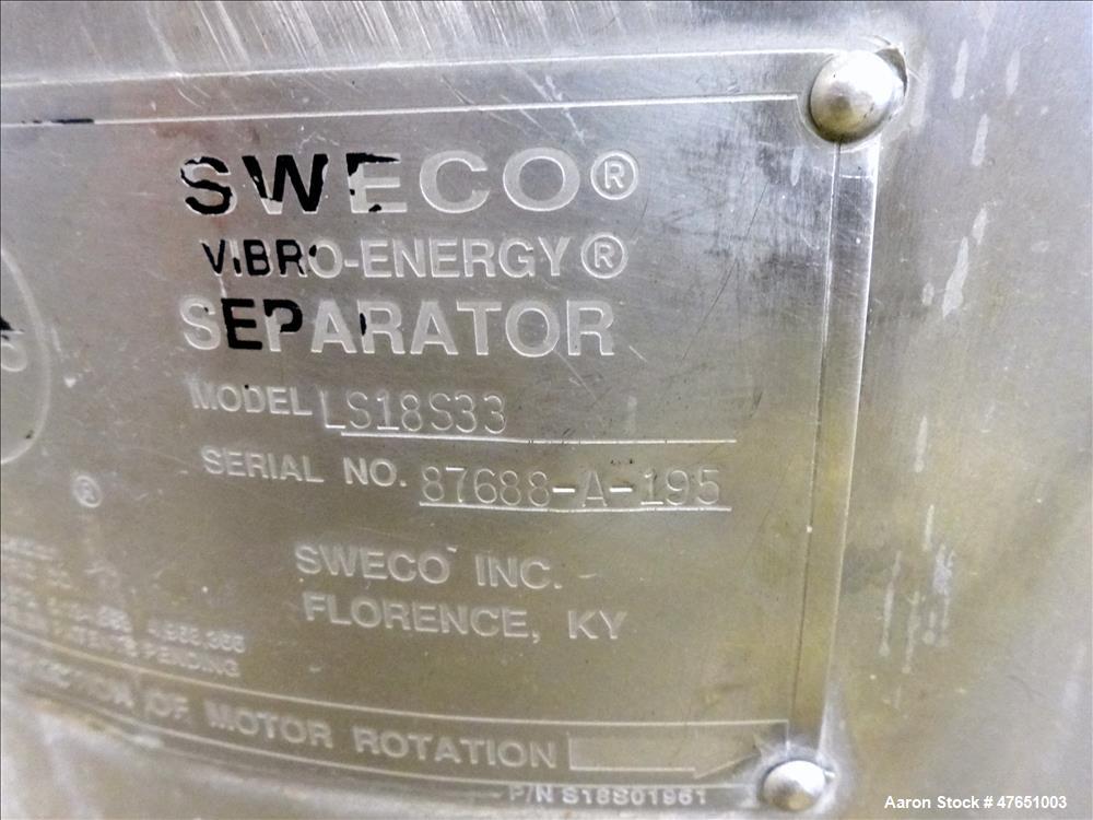 Used- Sweco Screener, Model LS18S33, 18" Diameter, 304 Stainless Steel