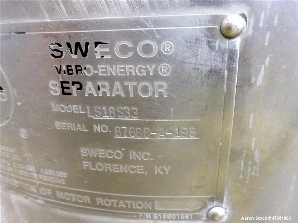 Used Sweco Screener, Model LS18S33, 18" Diameter, 304 Stainless Steel