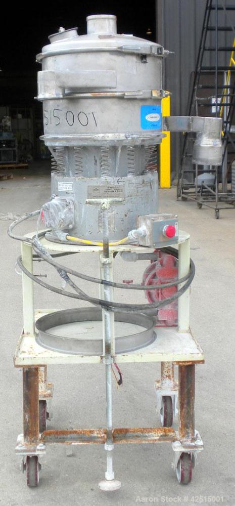 Used Sweco Screener, Model LS18S555, 316 Stainless Steel. 18" Diameter, single deck 2 separation with top cover. Driven by a 1/4 hp, 3/60/440 volt, 1140 rpm motor. Includes a Wilden double diaphragm ...