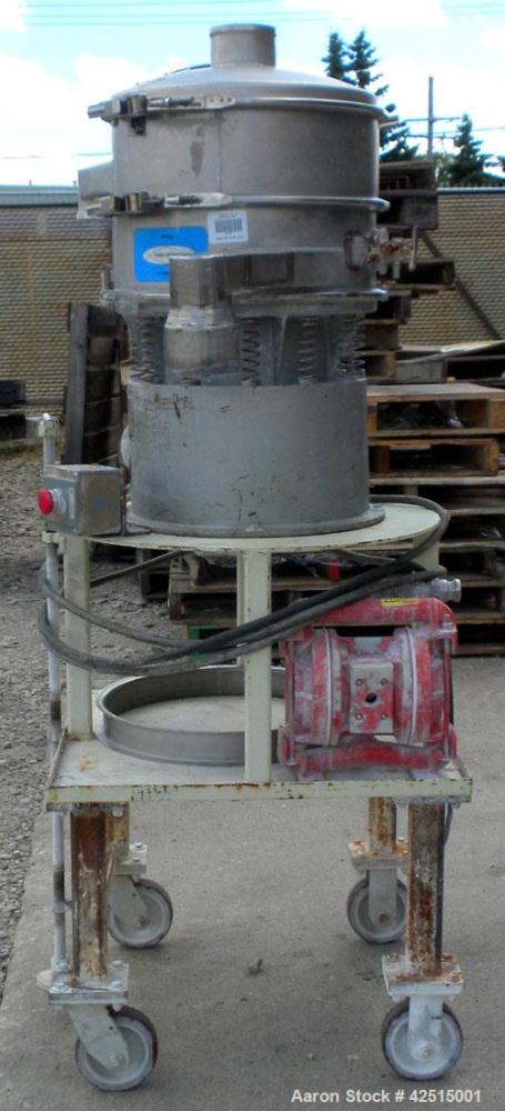 Used Sweco Screener, Model LS18S555, 316 Stainless Steel. 18" Diameter, single deck 2 separation with top cover. Driven by a 1/4 hp, 3/60/440 volt, 1140 rpm motor. Includes a Wilden double diaphragm ...