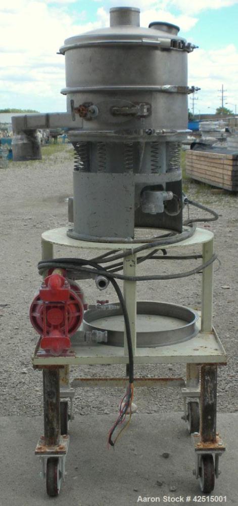 Used Sweco Screener, Model LS18S555, 316 Stainless Steel. 18" Diameter, single deck 2 separation with top cover. Driven by a 1/4 hp, 3/60/440 volt, 1140 rpm motor. Includes a Wilden double diaphragm ...
