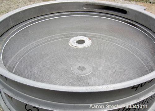 Used Sweco screener, model LS24S422HS, 304 stainless steel. 24" diameter, double deck, 3 separation. Plexiglass top cover. Driven by a 1/3 hp, 3/60/460 volt, 1725 rpm motor. Mounted on a carbon steel...