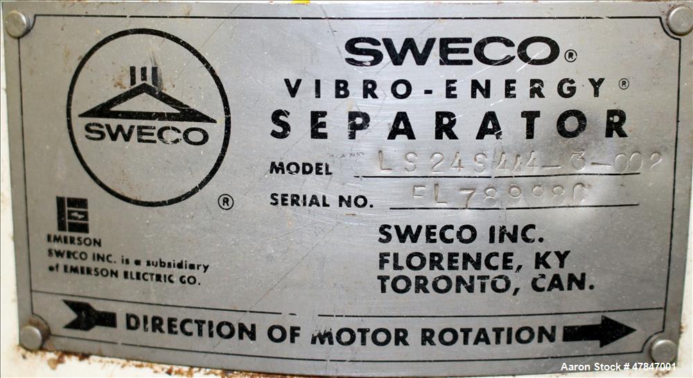 Used Sweco Screener, Model LS24S444-3-002, 304 Stainless Steel.